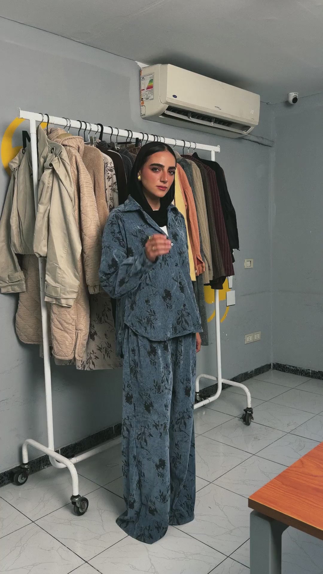 Tala blue patterned set in the design office